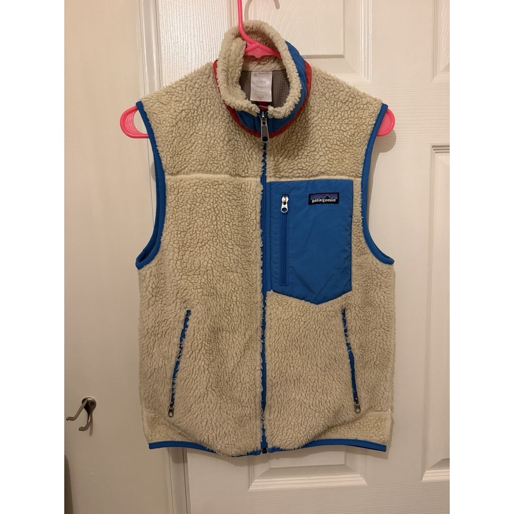 Patagonia Retro-X Deep Pile Fleece Vest Men XS Oatmeal Blue Utility Gorpcore